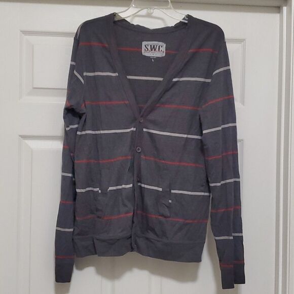 MSunday Work Clothes gray stripe Men's cardigan - Picture 1 of 9